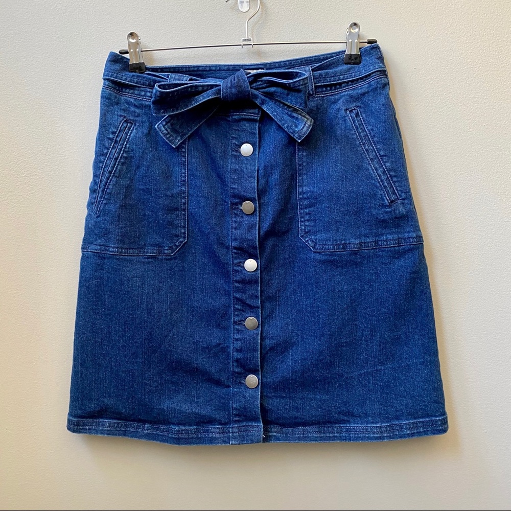 A New Day | Denim Button Down A-Line Tie Skirt